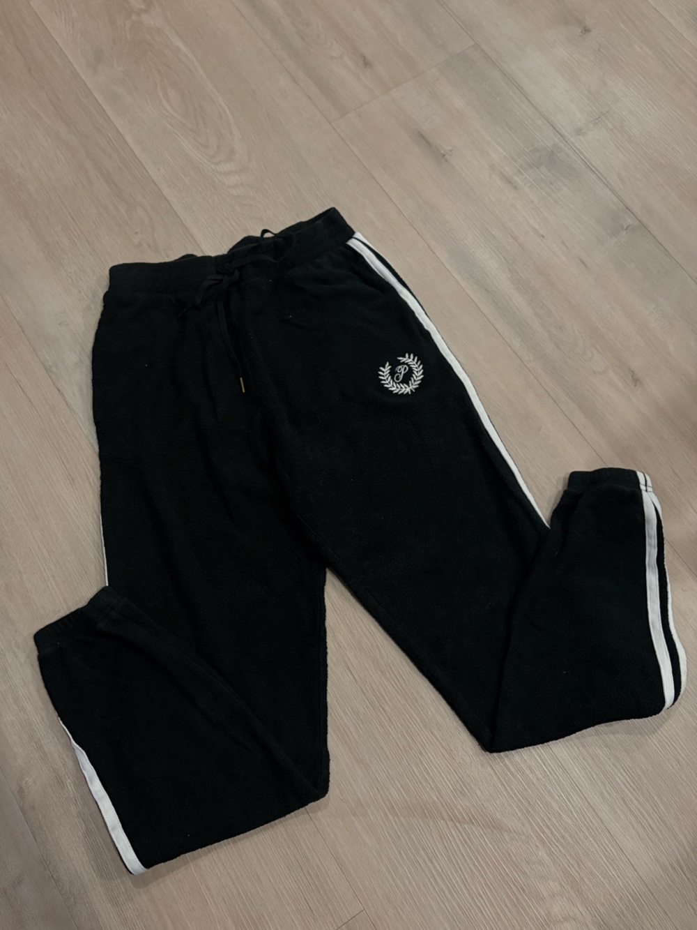 PINK Victoria's Secret Black Jogger Pants with White Side Stripes